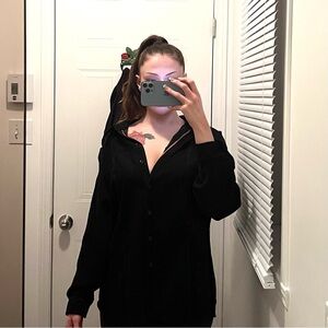 Vintage Black Collared Button-up Jacket Dark Academia Velour Blazer Oversized